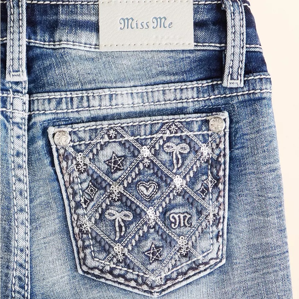 Miss Me Youth Denim with Silver Embroidery